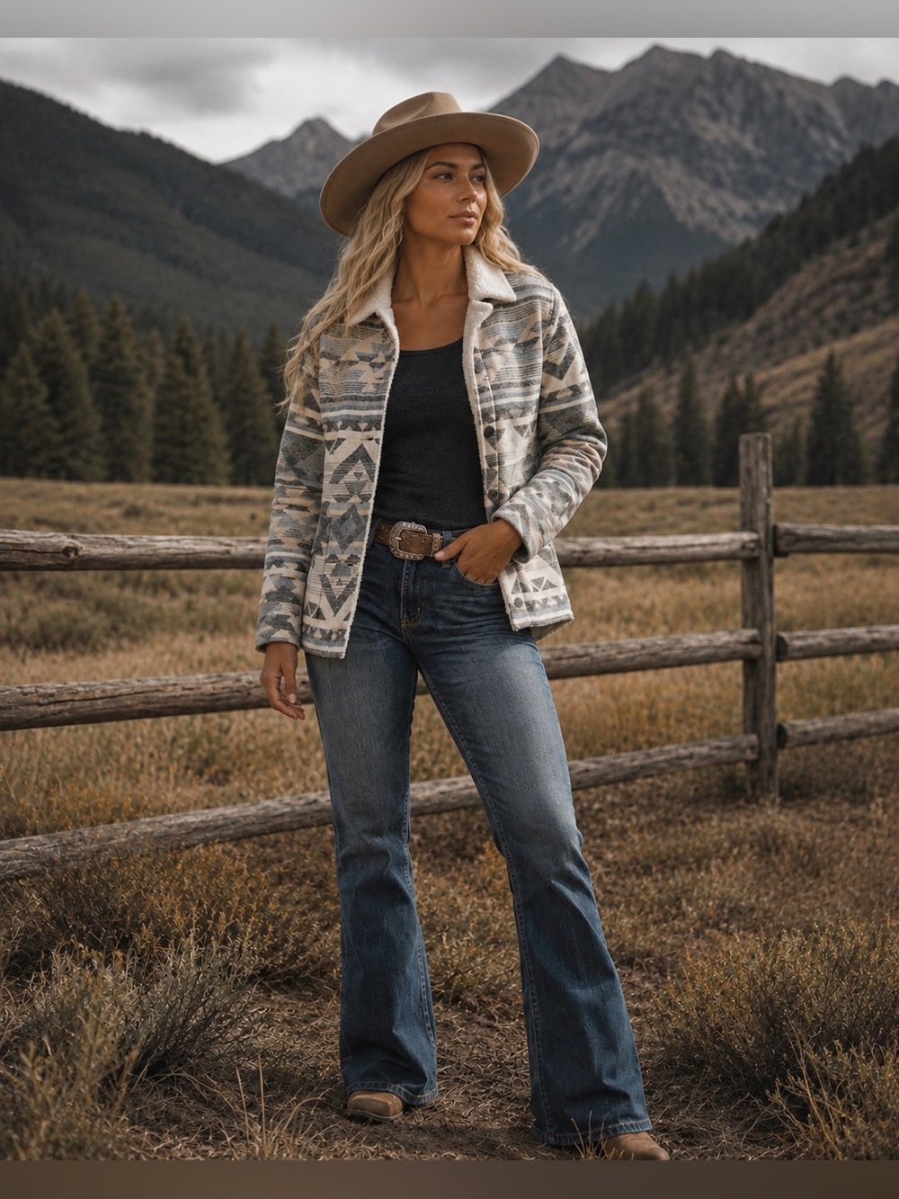 Wrangler Ladies Sherpa Lined South Western Barn Smoky Grey Jacket Medium NWOT